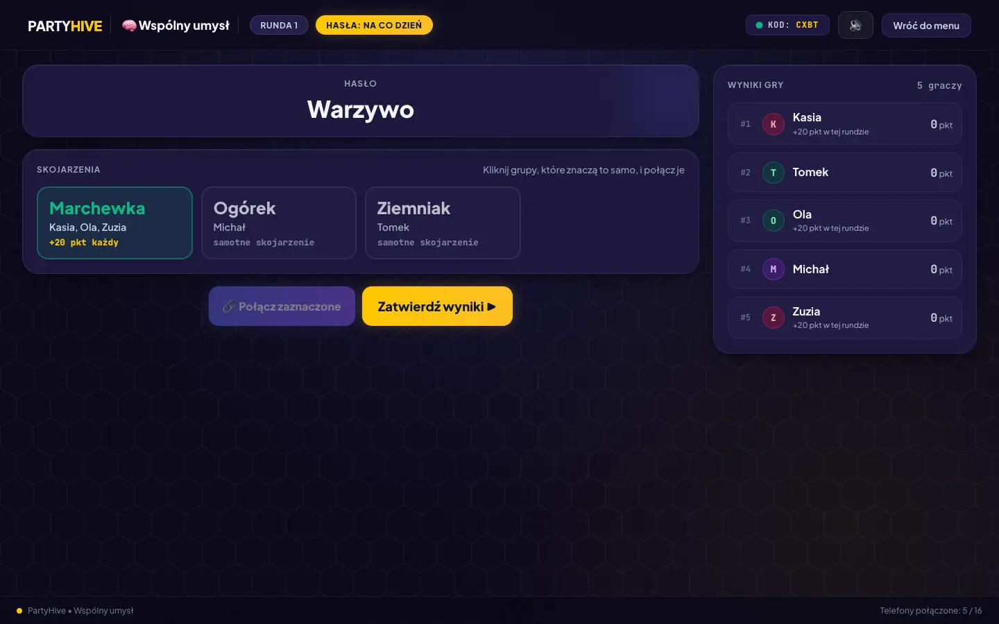 Wspólny umysł – ekran gry